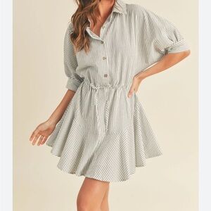 🪺 Miou Muse Elegant Striped Button Front Mini Shirt Dress